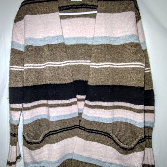 Caslon Women's Multicolor Striped Open Cardigan Sz Medium Nordstrom Wool Mohair - Picture 4 of 8